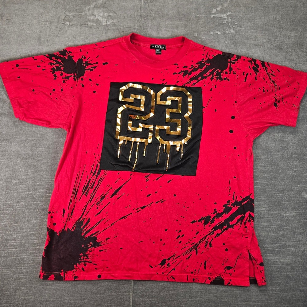 Bare Fox‎ KING 23 T Shirt Mens 4XL Red Black Gold Drip Graphic Tee